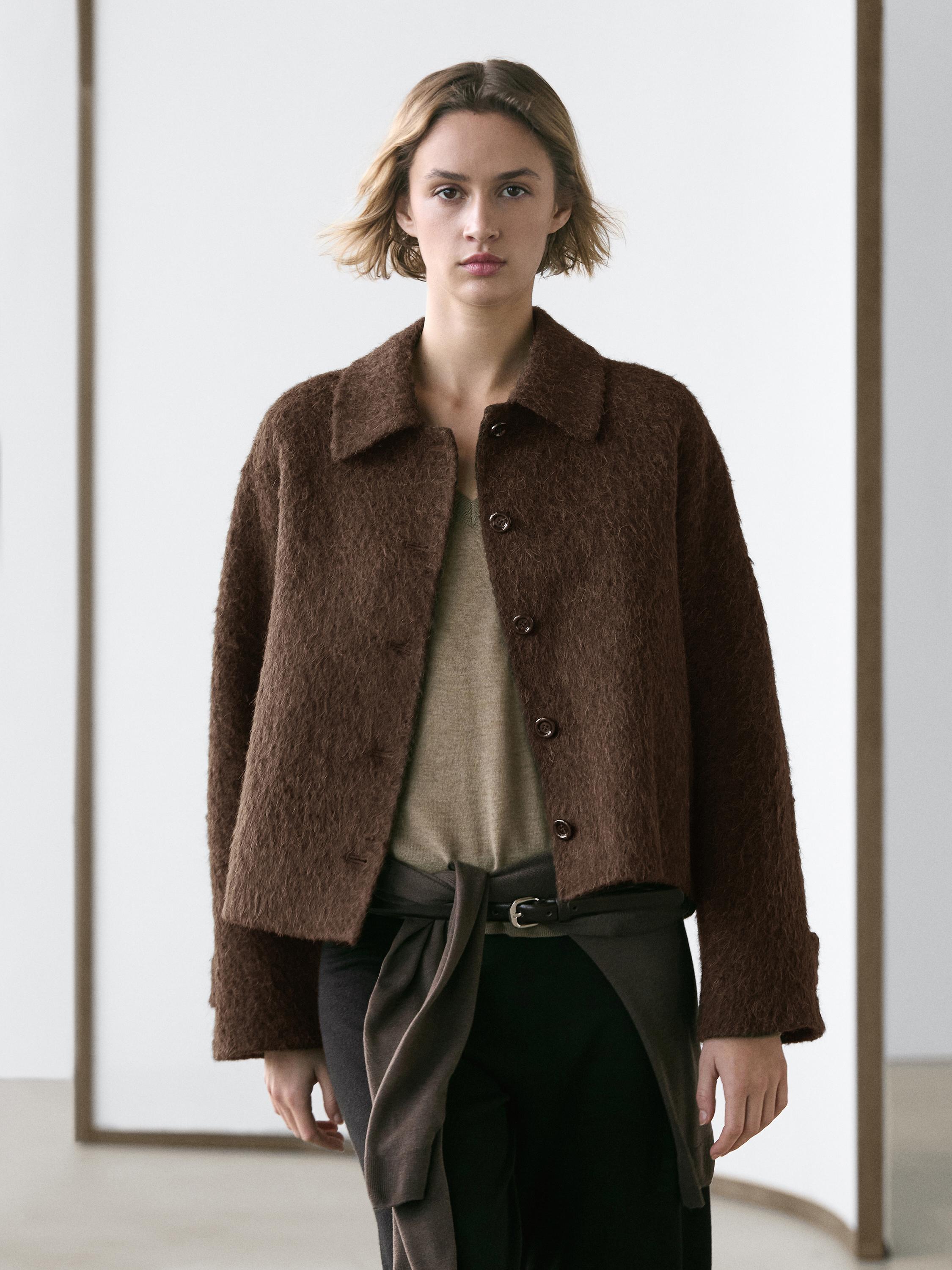 Alpaca wool cardigan with shirt collar